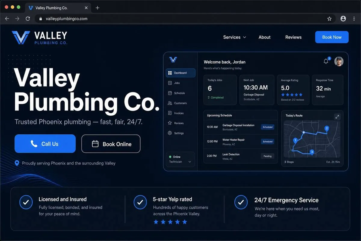 Modern Valley Plumbing Co. website after rebuild