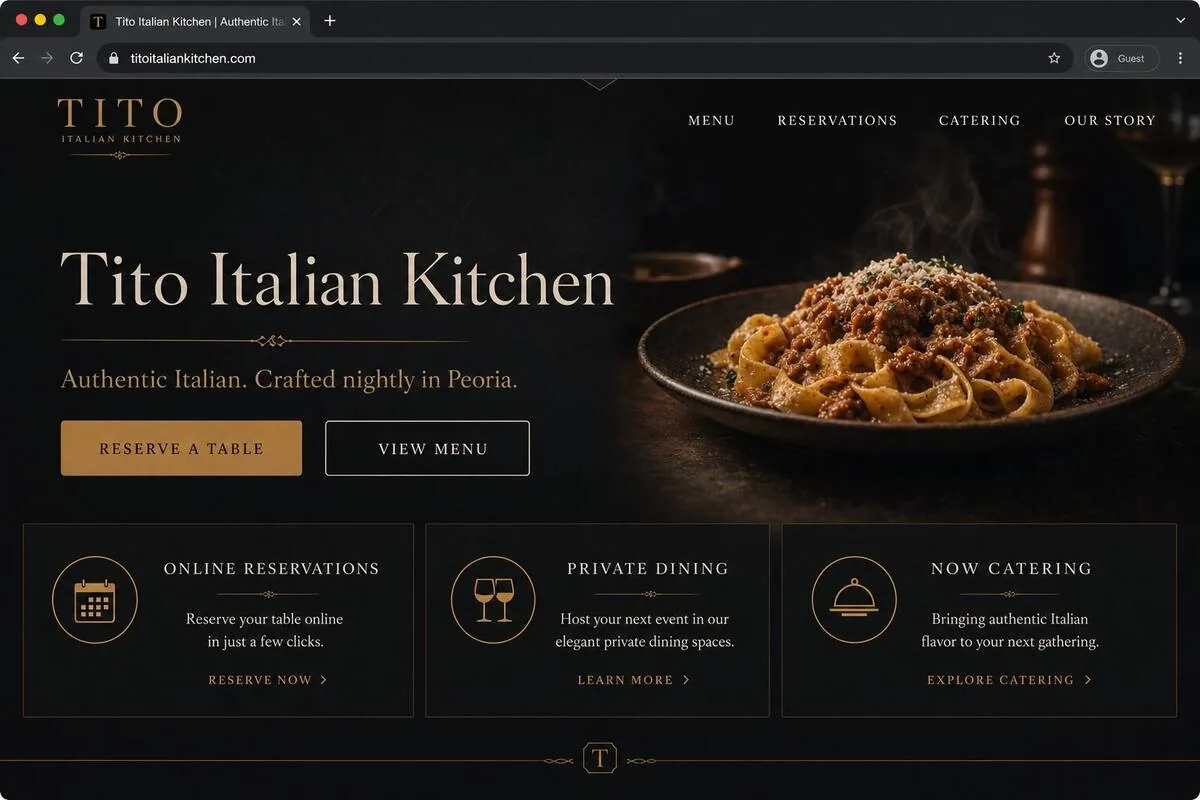 Modern Tito Italian Kitchen website after rebuild