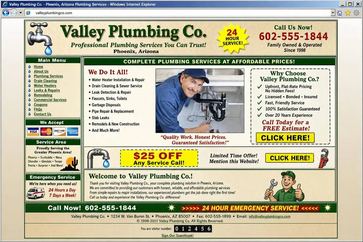 Old Valley Plumbing Co. website before rebuild