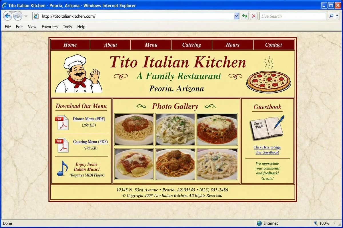 Old Tito Italian Kitchen website before rebuild